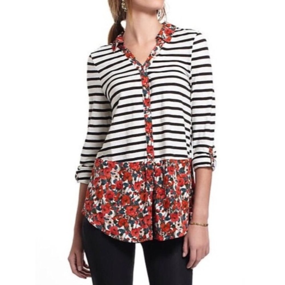 Anthropologie Postmark Poppy Striped Layered‎ Tunic
